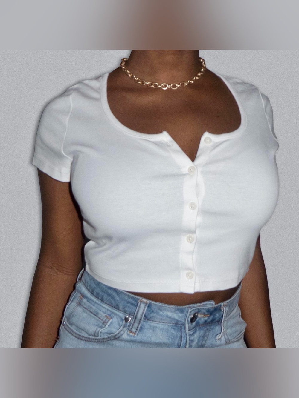 H&M Divided White Button Down Crop Top